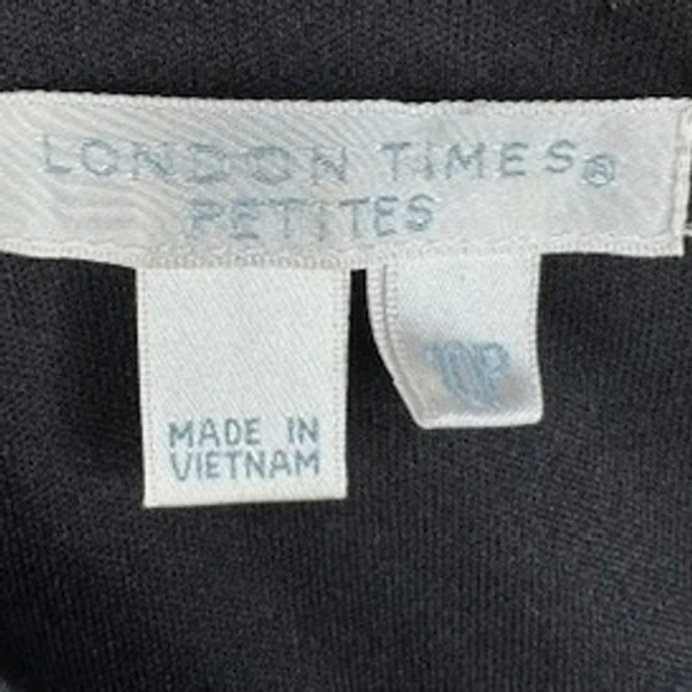 London Times Printed Sleeveless Sheath Dress‎ size 10P Gray/White/Black